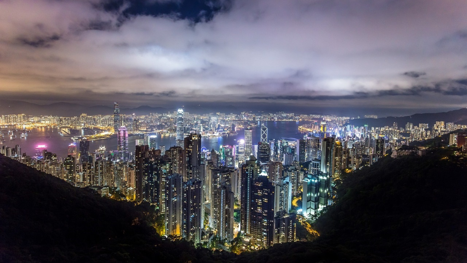 View over Hong Kong in the evening.