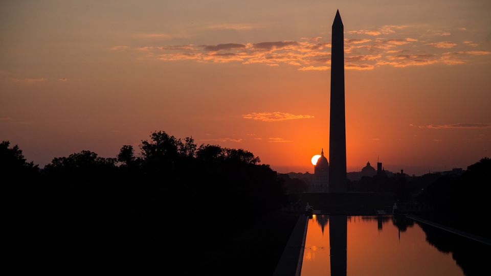 View over the Washington Monument at sunset