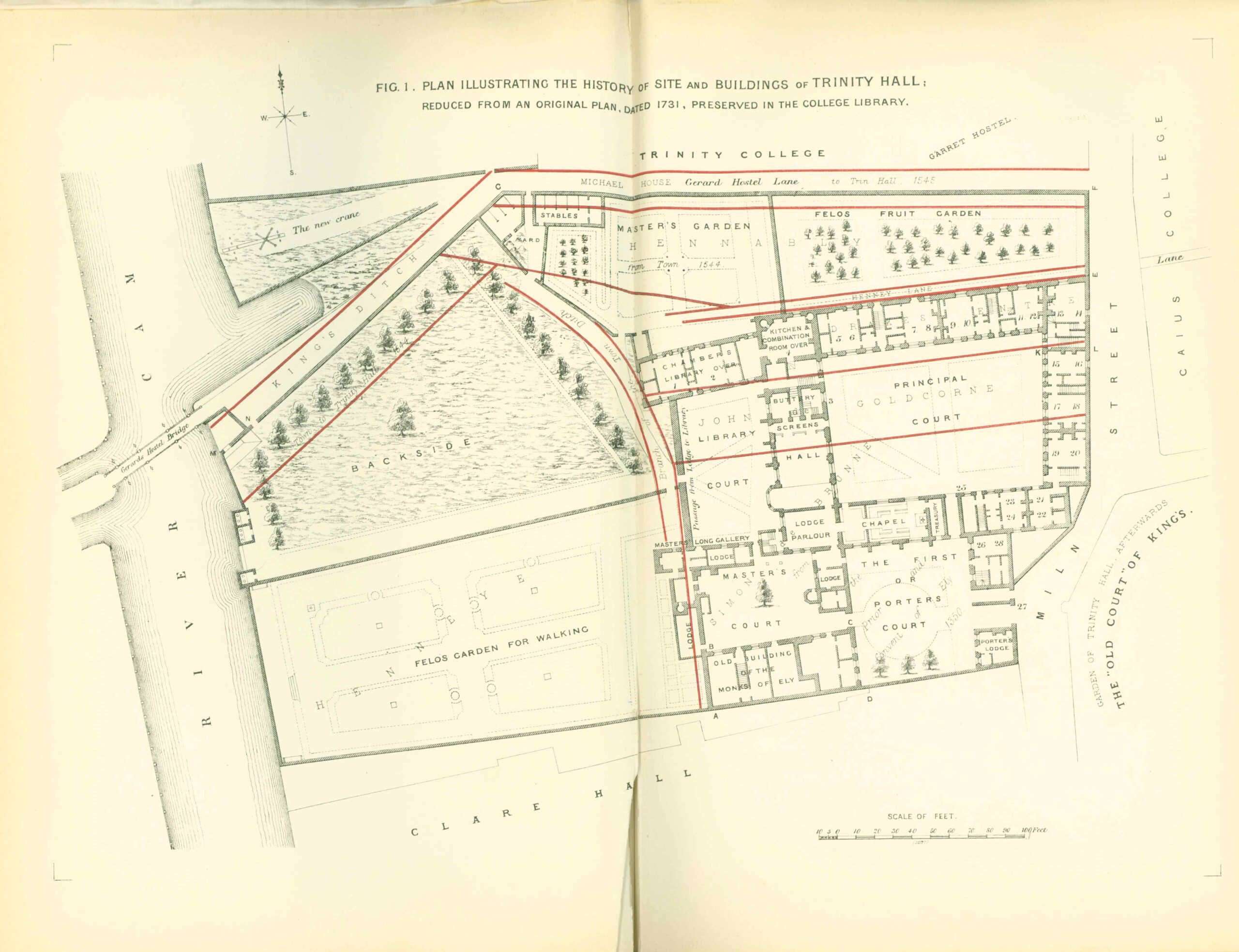 An old plan of Trinity Hall. The Willis and Clark 1731 Plan