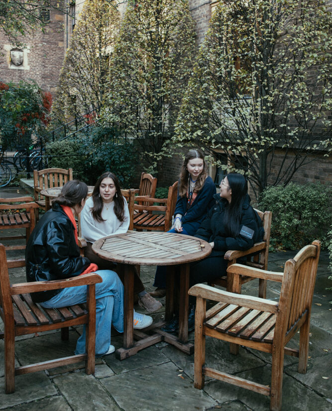 Students sitting in North Court